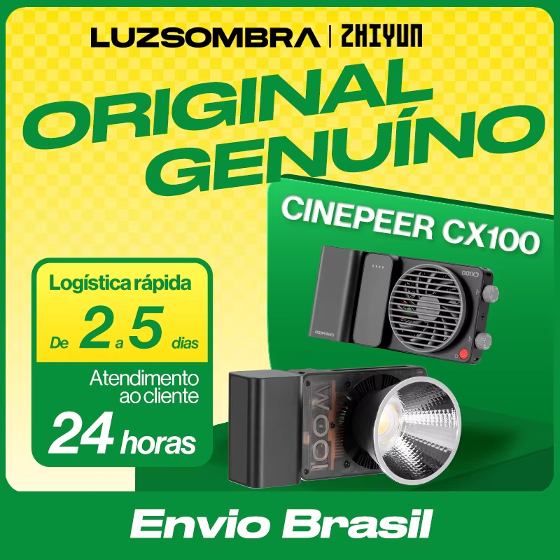 【Do Brasil】ZHIYUN CINEPEER CX100 100W Luz de vídeo de bolso portátil LED COB Luz de preenchimento para fotos Iluminação fotográfica