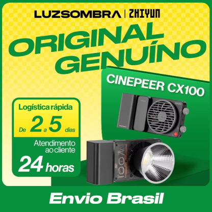 【Do Brasil】ZHIYUN CINEPEER CX100 100W Luz de vídeo de bolso portátil LED COB Luz de preenchimento para fotos Iluminação fotográfica