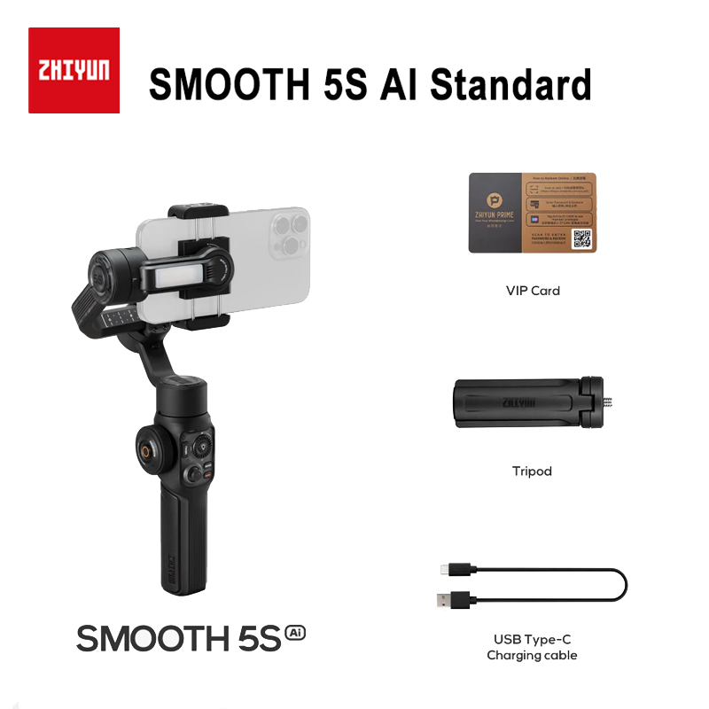 ZHIYUN SMOOTH 5S AI Rastreamento Estabilizador portátil 3 eixos Smartphone Gimbal Cardan Cardan ao ar livre Vlog Vídeo ao vivo