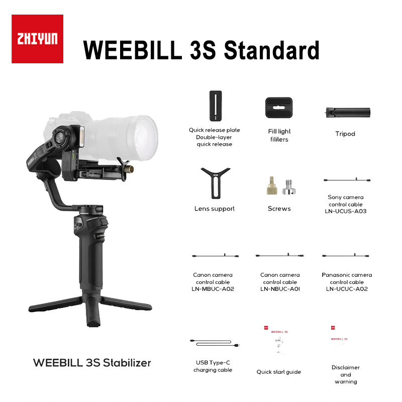 【 Do Brasil】ZHIYUN WEEBILL 3S Camera Gimbal Stabilizer - 3-Axis Anti-Shake Smart Follow for DSLR/Mirrorless Cameras Shooting