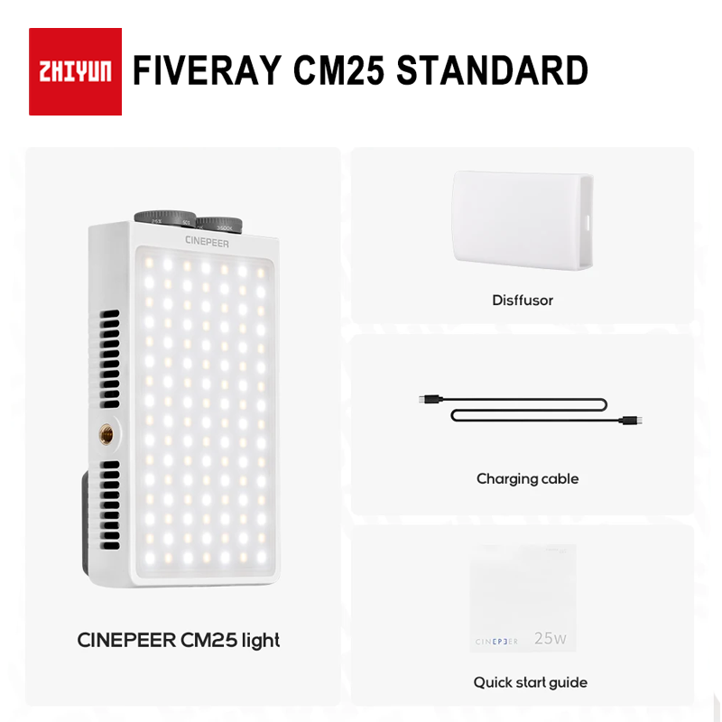 【Do Brasil】ZHIYUN CINEPEER CM25 25W Luz LED portátil de bolso para vídeo Luz bicolor para foto Luz de preenchimento Iluminação para fotografia