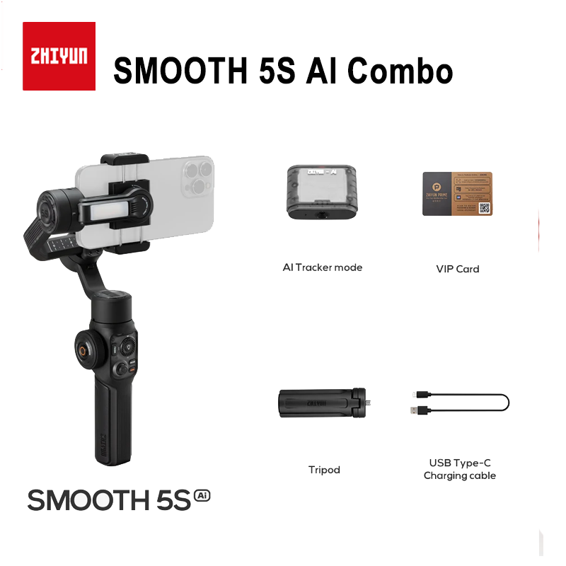 ZHIYUN SMOOTH 5S AI Rastreamento Estabilizador portátil 3 eixos Smartphone Gimbal Cardan Cardan ao ar livre Vlog Vídeo ao vivo