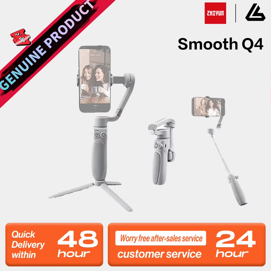 Zhiyun Smooth Q4 Smartphone Gimbal - Smart Follow Anti-Shake for iPhone Android Vlog TikTok YouTube Video Shootin