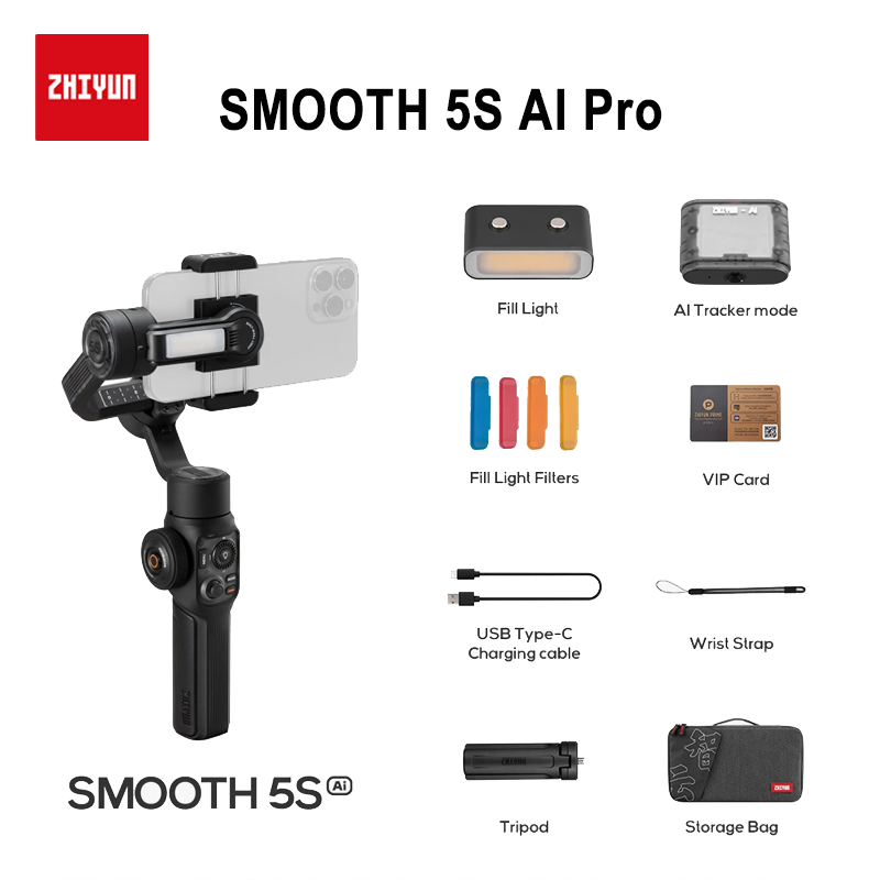 ZHIYUN SMOOTH 5S AI Rastreamento Estabilizador portátil 3 eixos Smartphone Gimbal Cardan Cardan ao ar livre Vlog Vídeo ao vivo