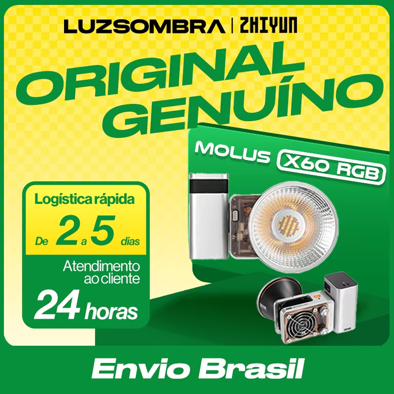 【Do Brasil】ZHIYUN MOLUS X60RGB 60W RGB COB Luz de bolso Luzes de vídeo LED Lâmpada de preenchimento Iluminação fotográfica portátil