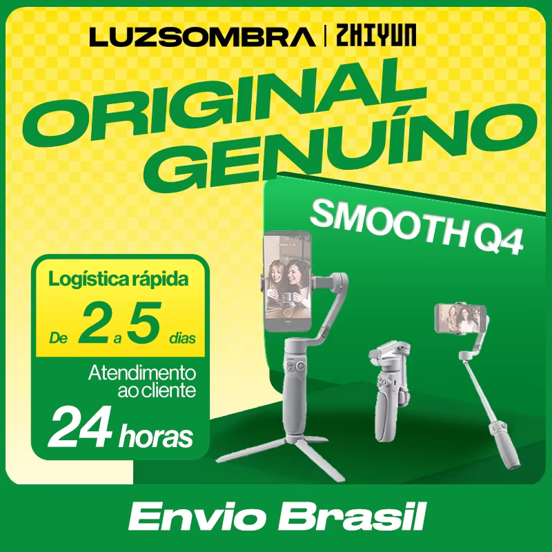 【 Do Brasil】Zhiyun Smooth Q4 Smartphone Gimbal - Smart Follow Anti-Shake para iPhone Android Vlog TikTok YouTube Video Shootin