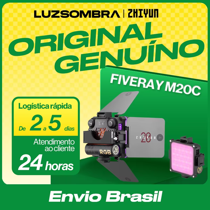 【Do Brasil】ZHIYUN FIVERAY M20C 20W RGB Luz de vídeo 2500K-10000K Luzes de preenchimento Controle por aplicativo Iluminação fotográfica Transmissão ao vivo
