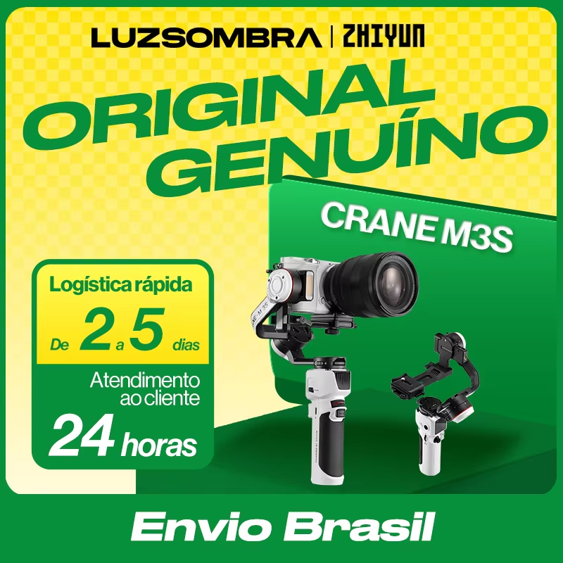 【 Do Brasil】ZHIYUN CRANE M 3S Estabilizador de cardan de câmera - Seguidor inteligente anti-vibração de 3 eixos para câmera/telefone Vlog Streaming ao vivo