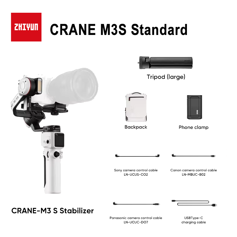 【 Do Brasil】ZHIYUN CRANE M 3S Camera Gimbal Stabilizer - 3-Axis Anti-Shake Smart Follow for Camera/Phone Vlog Live Streaming