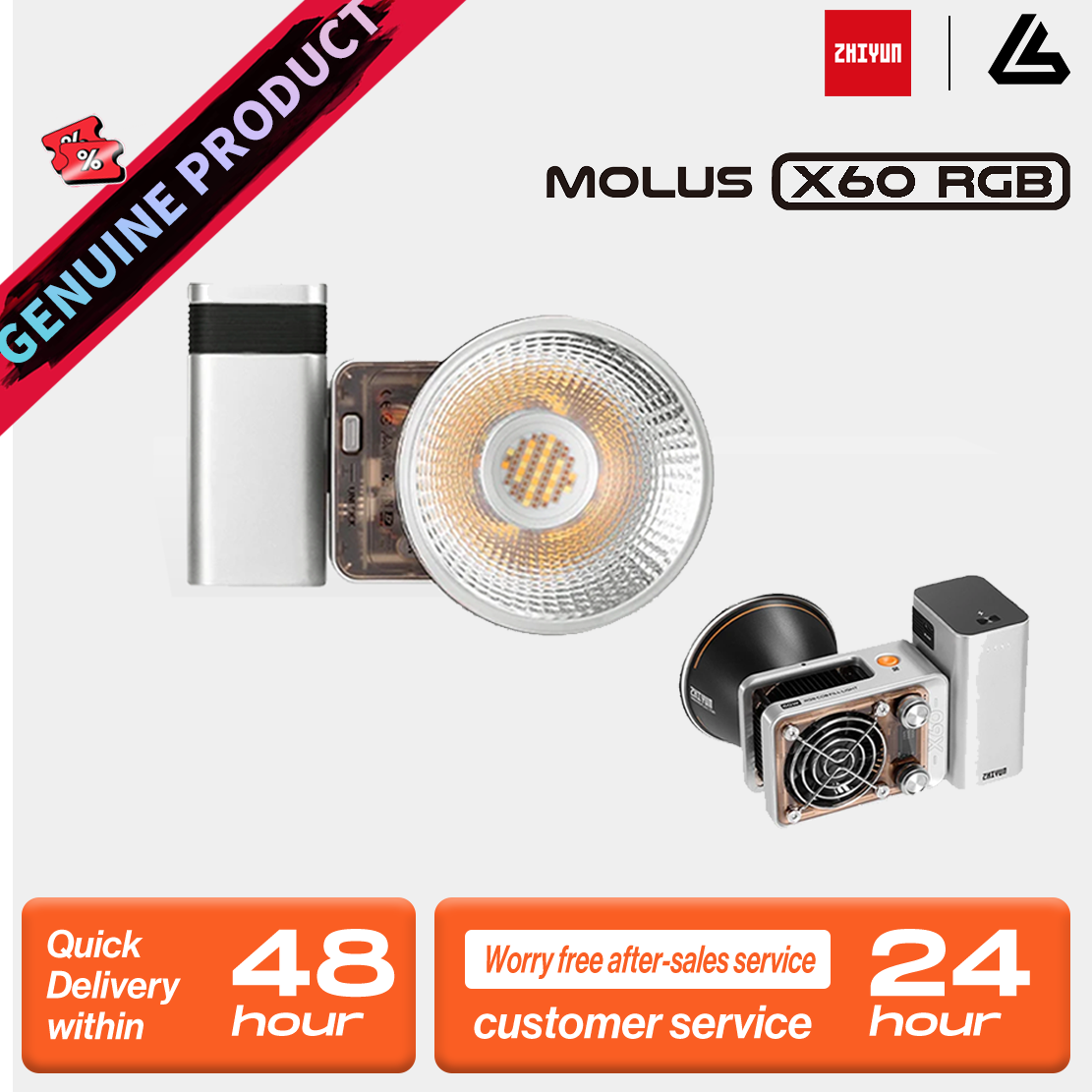 【Do Brasil】ZHIYUN MOLUS X60RGB 60W RGB COB Luz de bolso Luzes de vídeo LED Lâmpada de preenchimento Iluminação fotográfica portátil