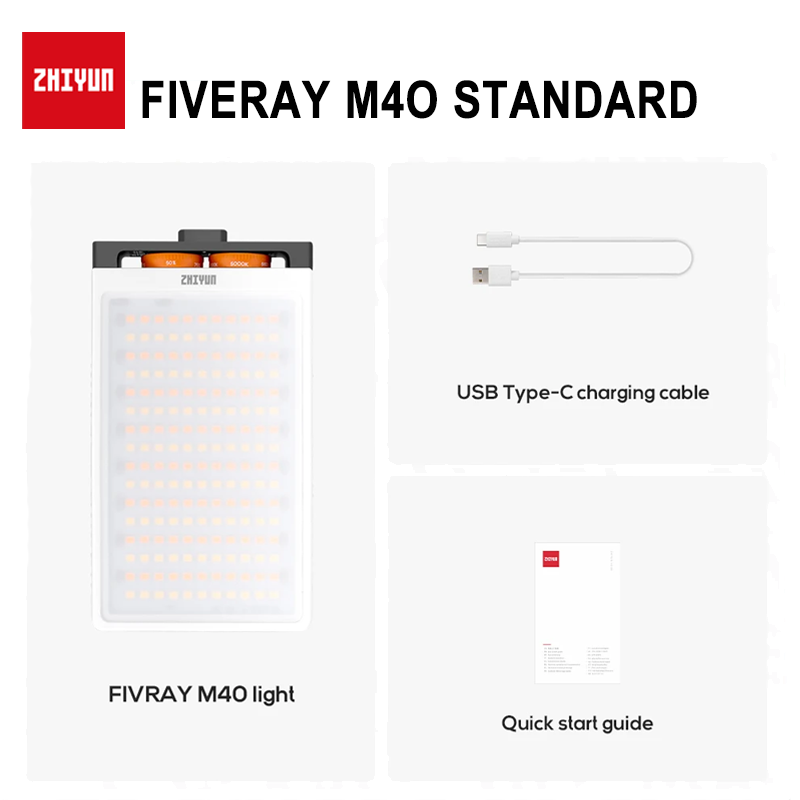 【Do Brasil】ZHIYUN FIVERAY M40 40W Lâmpada LED Luz de preenchimento Luz de bolso portátil Foto Lâmpada de vídeo Luz de preenchimento Iluminação fotográfica