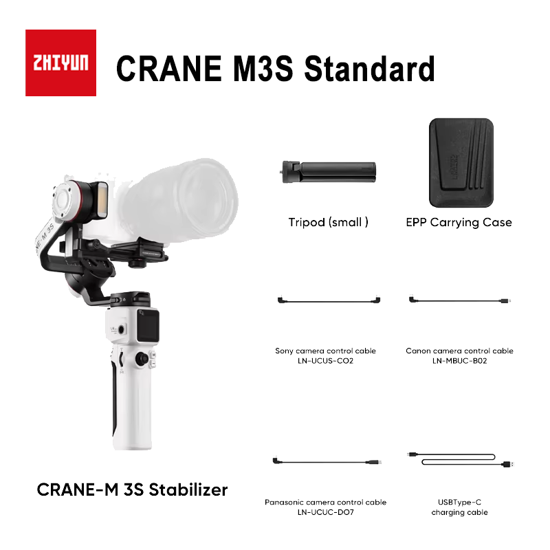 【 Do Brasil】ZHIYUN CRANE M 3S Estabilizador de cardan de câmera - Seguidor inteligente anti-vibração de 3 eixos para câmera/telefone Vlog Streaming ao vivo
