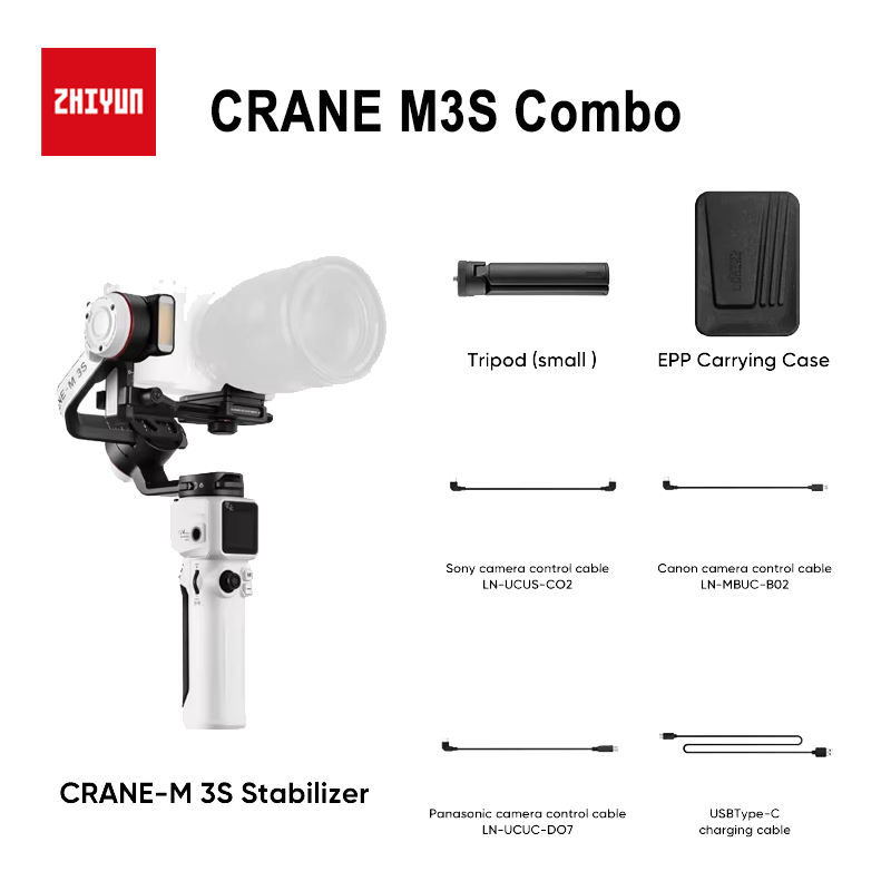 【 Do Brasil】ZHIYUN CRANE M 3S Camera Gimbal Stabilizer - 3-Axis Anti-Shake Smart Follow for Camera/Phone Vlog Live Streaming