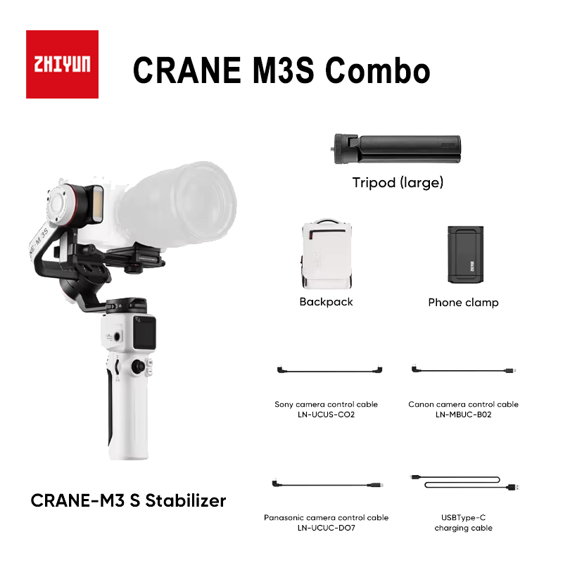 【 Do Brasil】ZHIYUN CRANE M 3S Estabilizador de cardan de câmera - Seguidor inteligente anti-vibração de 3 eixos para câmera/telefone Vlog Streaming ao vivo