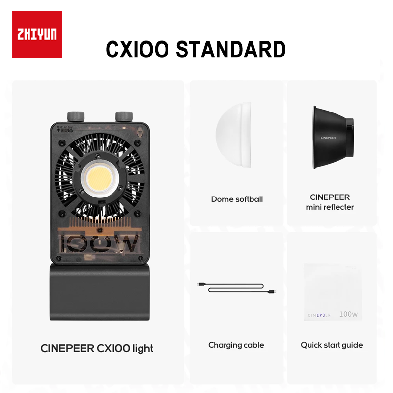 【Do Brasil】ZHIYUN CINEPEER CX100 100W Luz de vídeo de bolso portátil LED COB Luz de preenchimento para fotos Iluminação fotográfica