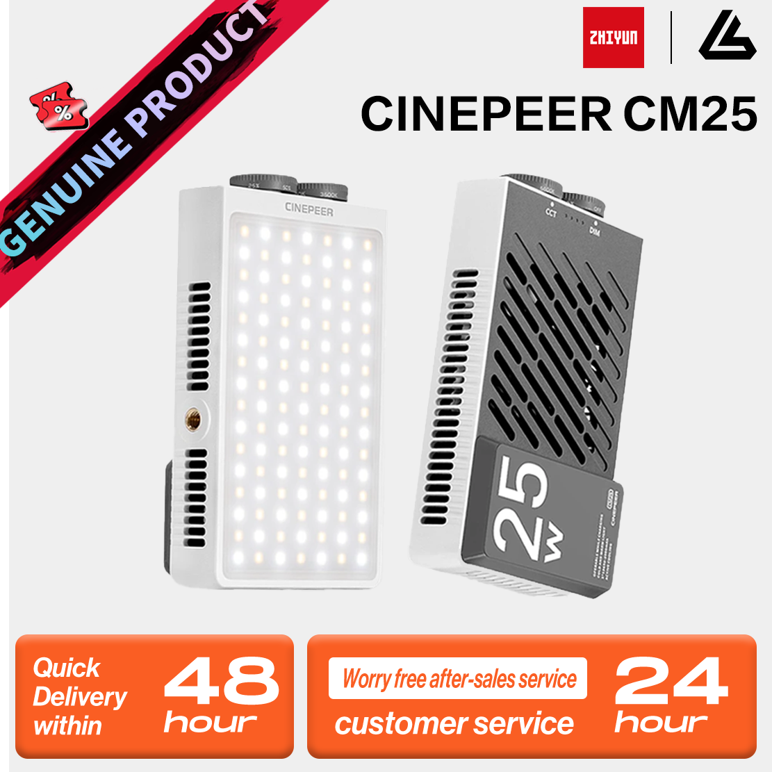 【Do Brasil】ZHIYUN CINEPEER CM25 25W Luz LED portátil de bolso para vídeo Luz bicolor para foto Luz de preenchimento Iluminação para fotografia