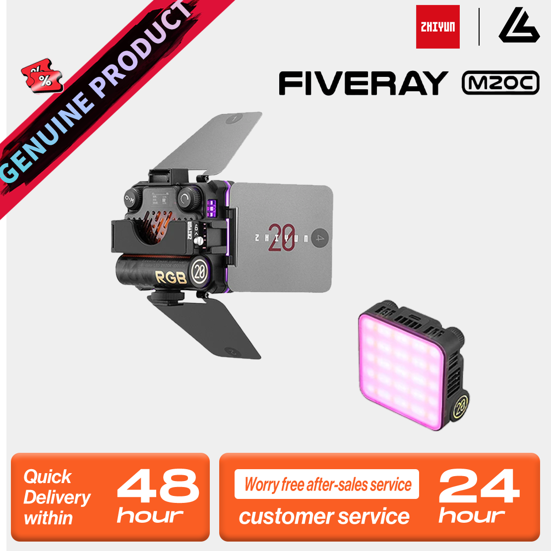 【Do Brasil】ZHIYUN FIVERAY M20C 20W RGB Luz de vídeo 2500K-10000K Luzes de preenchimento Controle por aplicativo Iluminação fotográfica Transmissão ao vivo