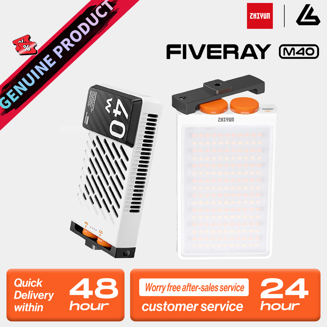 【Do Brasil】ZHIYUN FIVERAY M40 40W Lâmpada LED Luz de preenchimento Luz de bolso portátil Foto Lâmpada de vídeo Luz de preenchimento Iluminação fotográfica