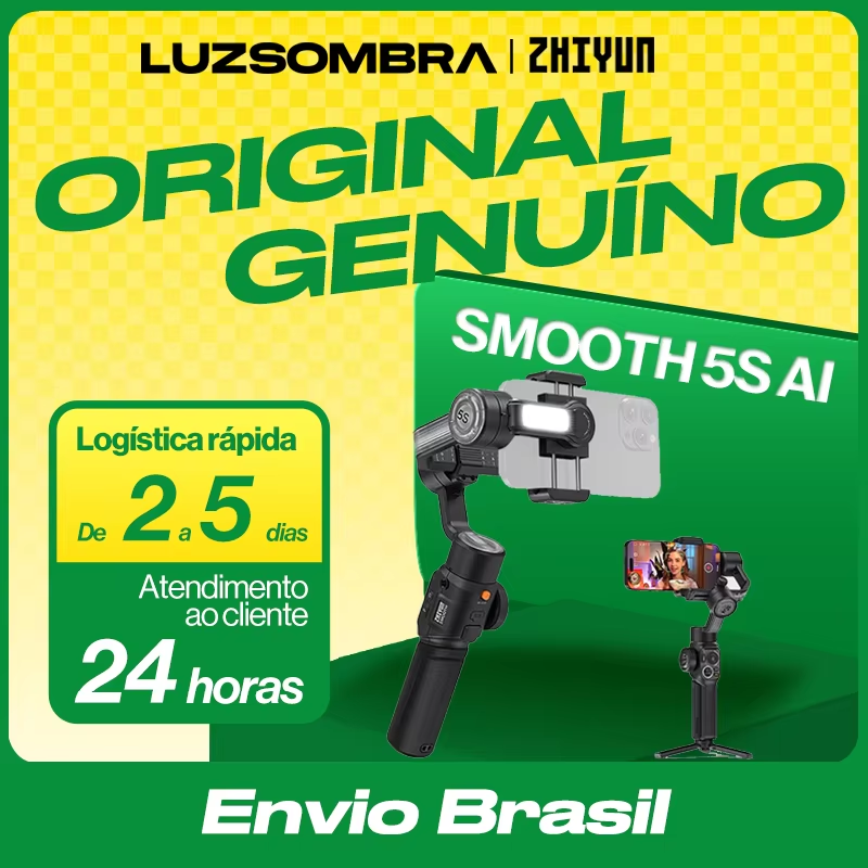【Do Brasil】ZHIYUN SMOOTH 5S AI Rastreamento Estabilizador portátil 3 eixos Smartphone Gimbal Cardan Cardan ao ar livre Vlog Vídeo ao vivo