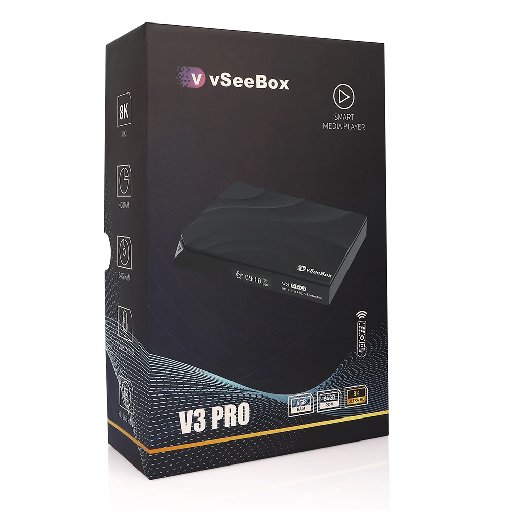 vSeeBox V3 Pro Android TV Box with No Subscription Fees | 8K Streaming & Voice Remote – vSeeBox