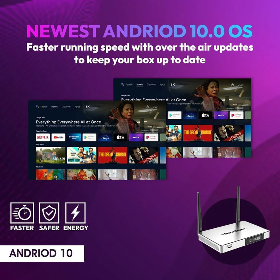 vSeeBox Elite Android TV Box with No Subscription Fees | 8K Streaming & Voice Remote – vSeeBox
