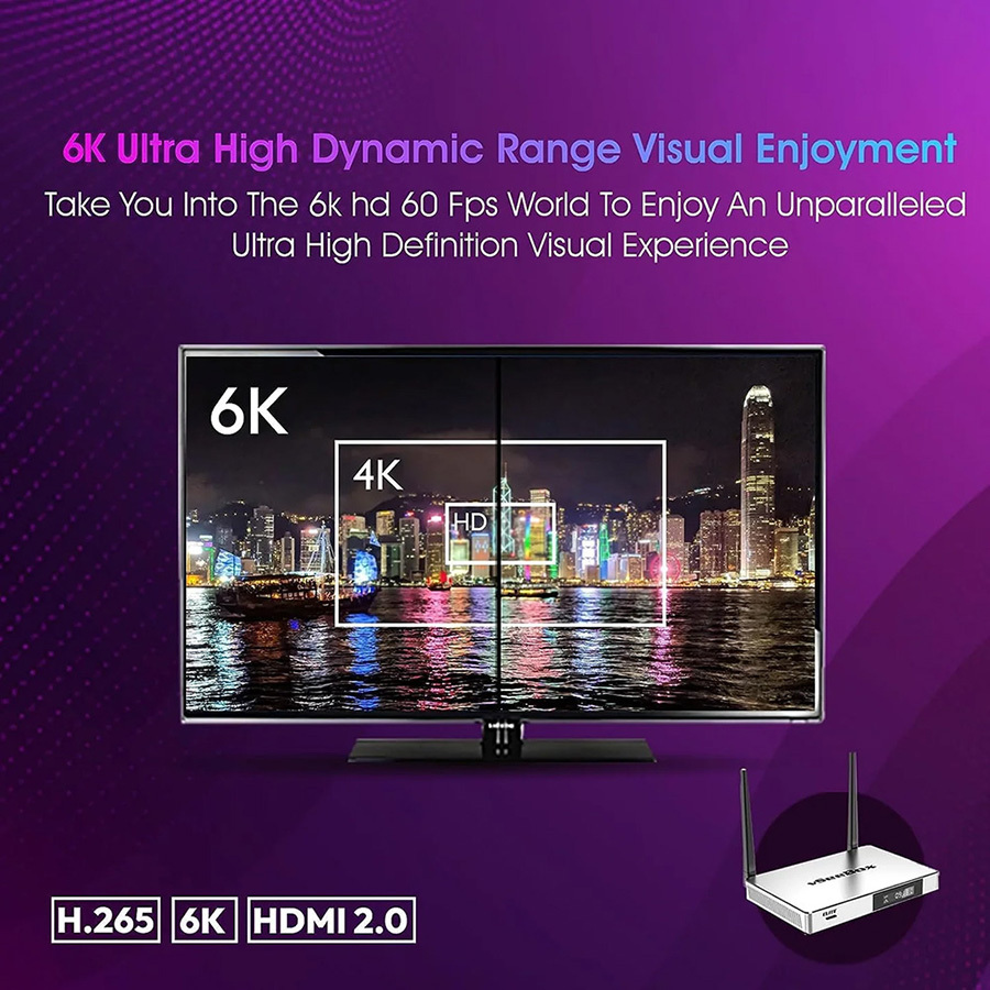 vSeeBox Elite Android TV Box with No Subscription Fees | 8K Streaming & Voice Remote – vSeeBox