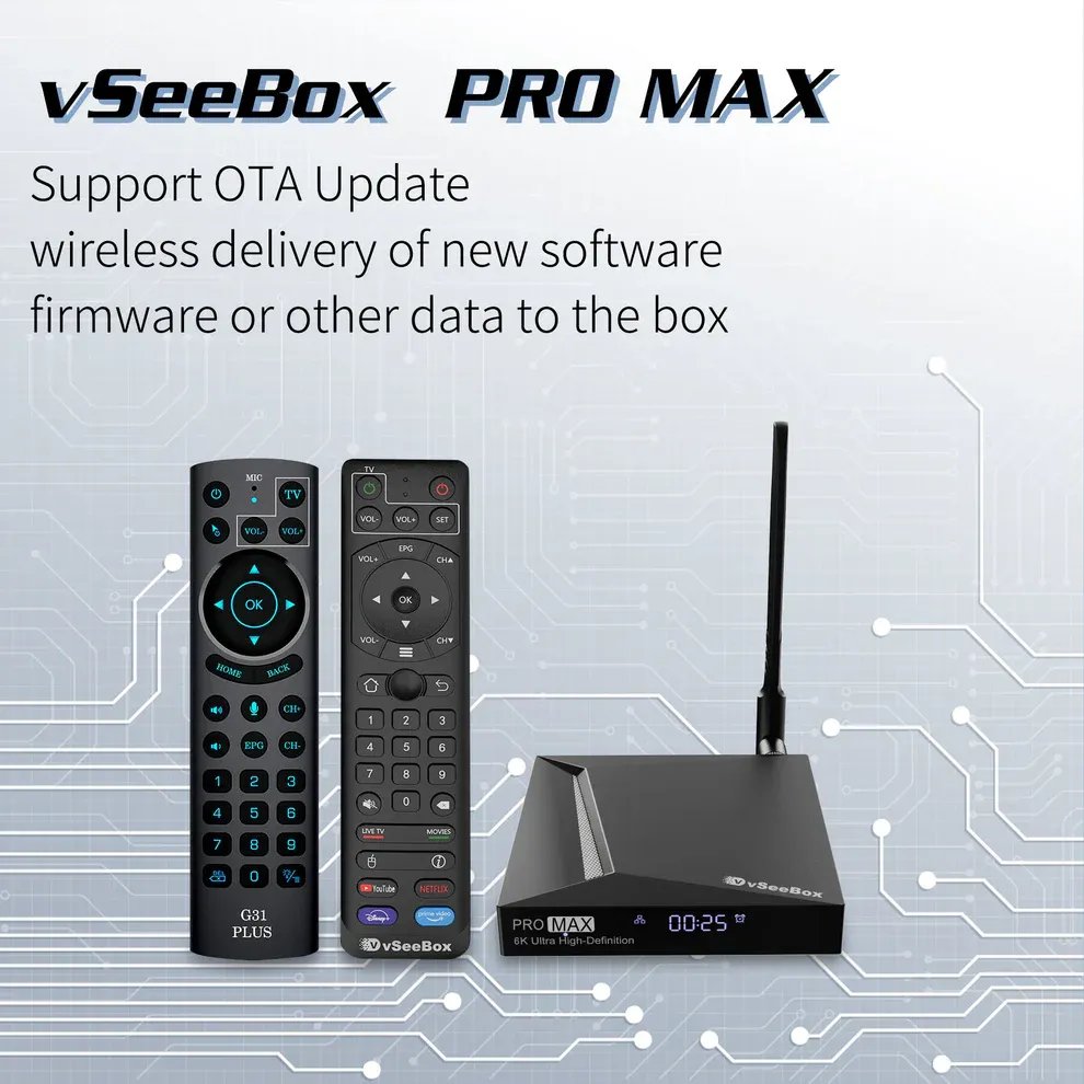 vSeeBox Pro Max Android TV Box with No Subscription Fees | 8K Streaming & Voice Remote – Vseebox