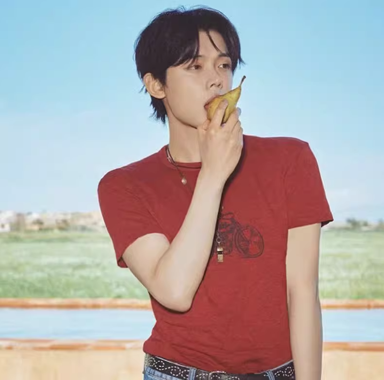 TXT Yeonjun Inspired Wine Red T-Shirt 