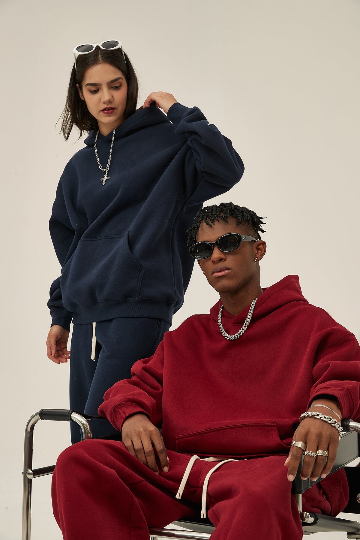 Navy&Red-Oversized hoodie sets