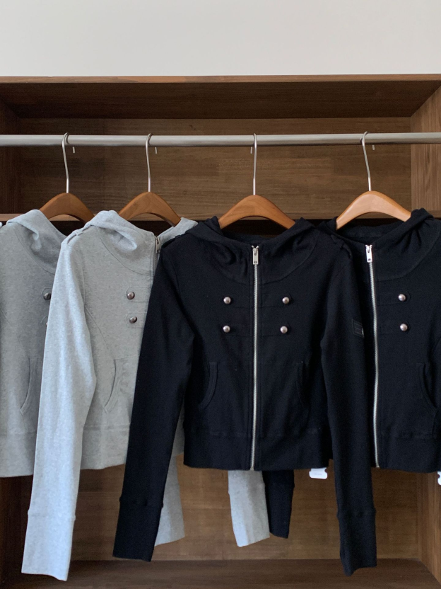 Aespa Ningning Inspired Napoleon Military Hooded Cropped Zip‑Up Jacket