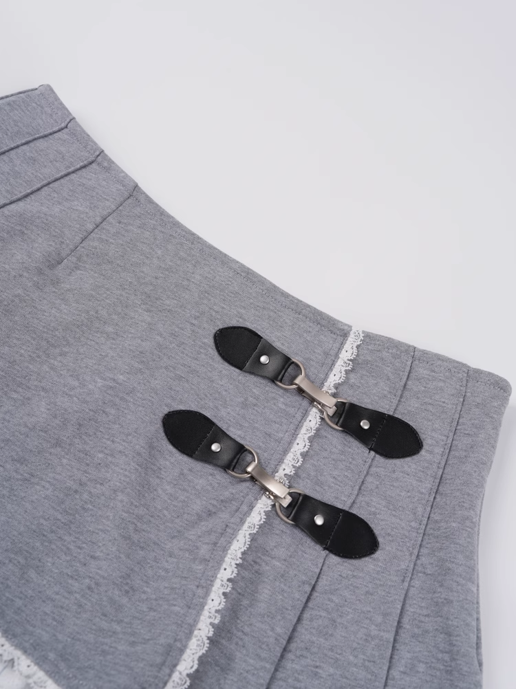 Red Velvet Joy Grey Lace Trimmed Pleated Mini Skirt