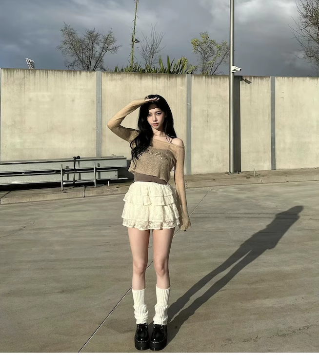 Aespa Karina Inspired One Shoulder Knit Sequins Short Blouse