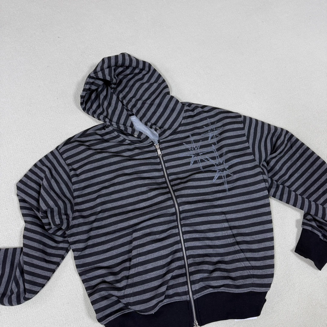 NCT WISH Riku&ZB1 ZhangHao Inspired Y2K Light Gothic Striped Zip-up Hoodie 