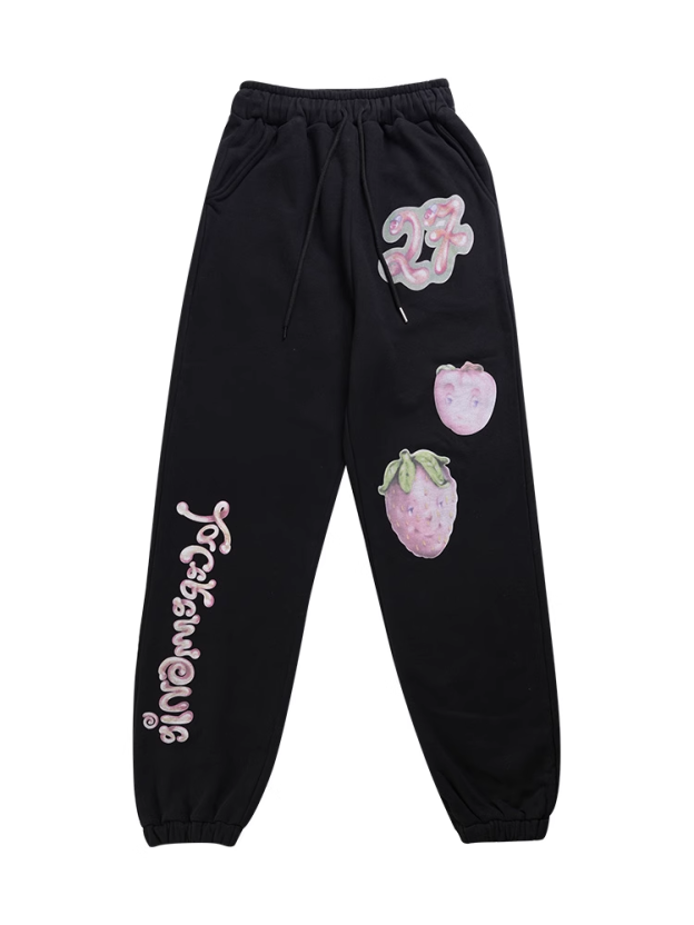 Blackpink Jennie&Aespa Ningning Winter Strawberry Zip-up Sweatshirt Sweatpants Set