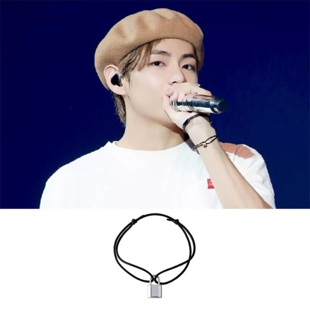 BTS V (Kim Taehyung) Inspired Adjustable Black Lock Charm Rope Bracelet