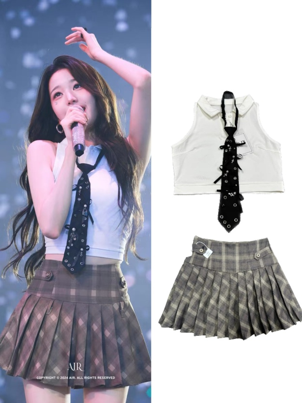 IVE Wonyoung Inspired Crop Top&Pleated Skirt Set
