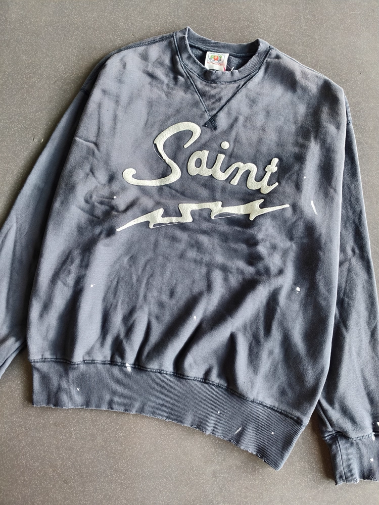 TXT Soobin Inspired Washed Blue Lightning Embroidered Sweatshirt