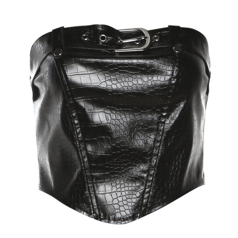 Snake Print Leather Buckle Tube Top -Straykids concert outfitidea for STAY