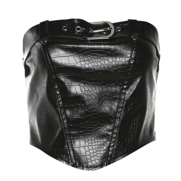 Snake Print Leather Buckle Tube Top -Straykids concert outfitidea for STAY