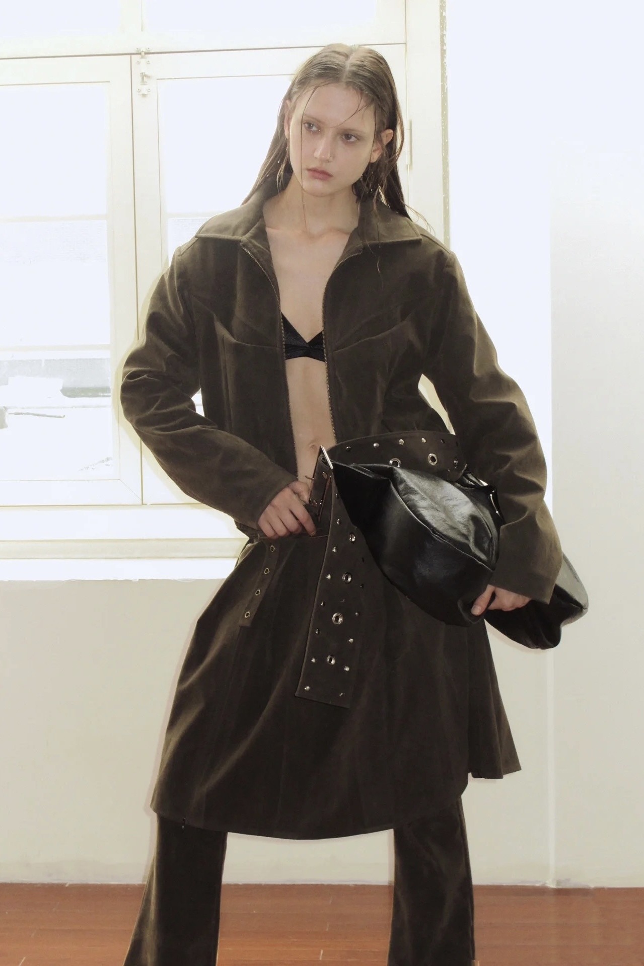 Layered faux two-piece denim skirt pants-Straykids outfit inspiration Stay