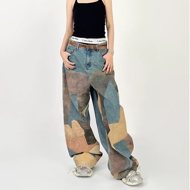 Ateez San inspired Patchwork Print Jeans