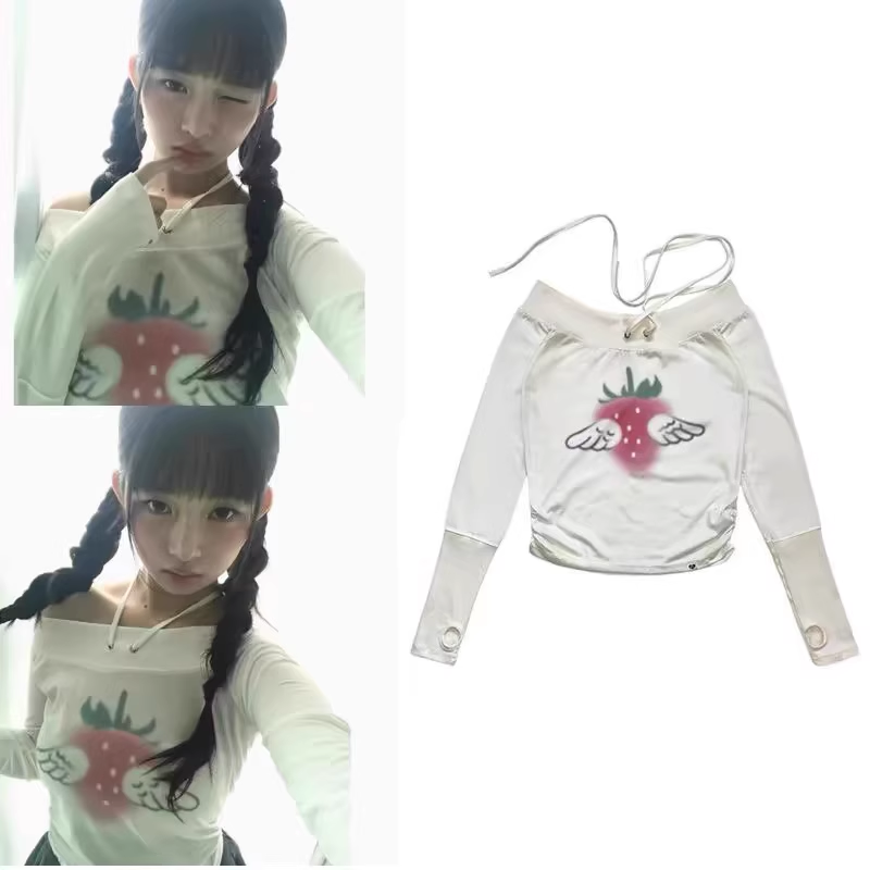 IVE Rei Inspired Strawberry Angel Off Shoulder Top