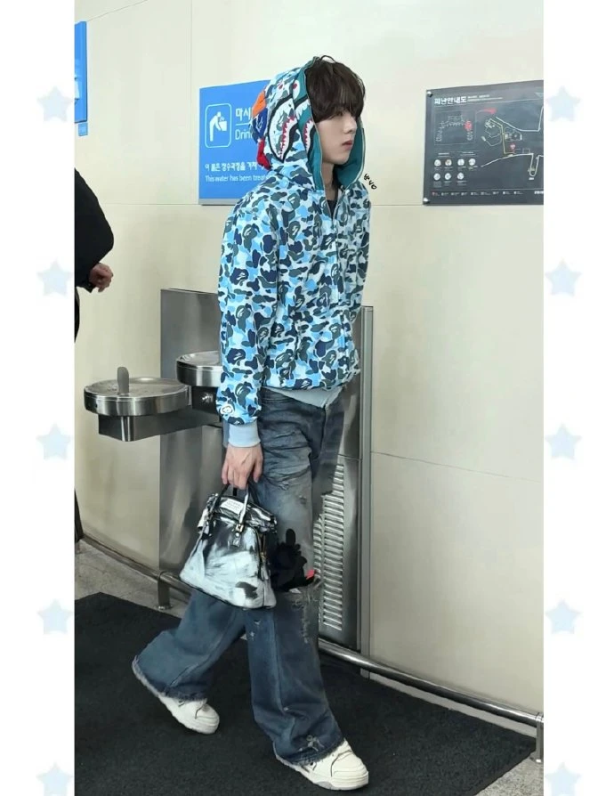 Enhypen Sunoo&ZB1 Yujin Inspired BAPE Blue Camo Shark Full Zip Hoodie 