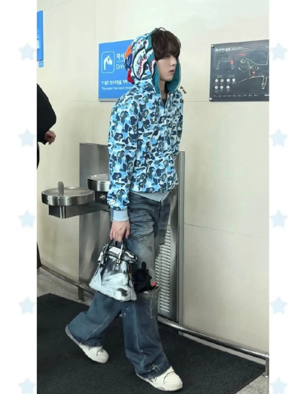 Enhypen Sunoo&ZB1 Yujin Inspired BAPE Blue Camo Shark Full Zip Hoodie 