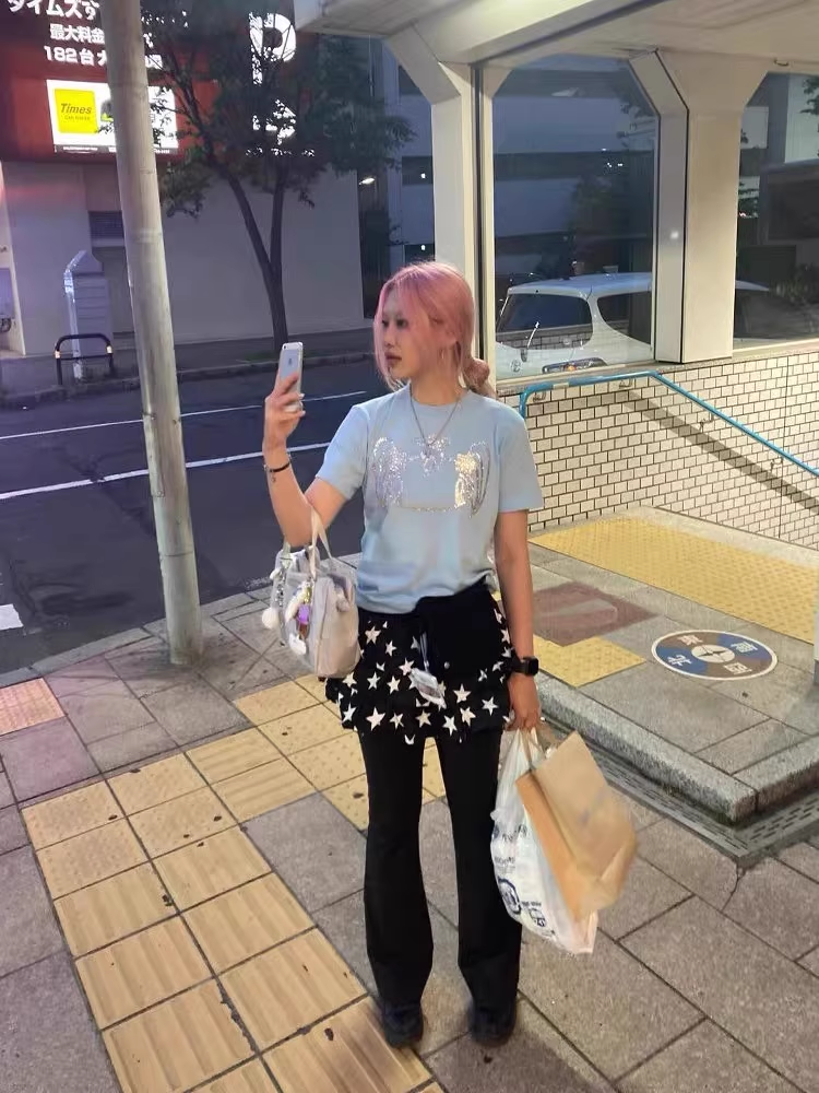 Newjeans Haerin Inspired  Glittery Angel Blue T-Shirt - NJZ