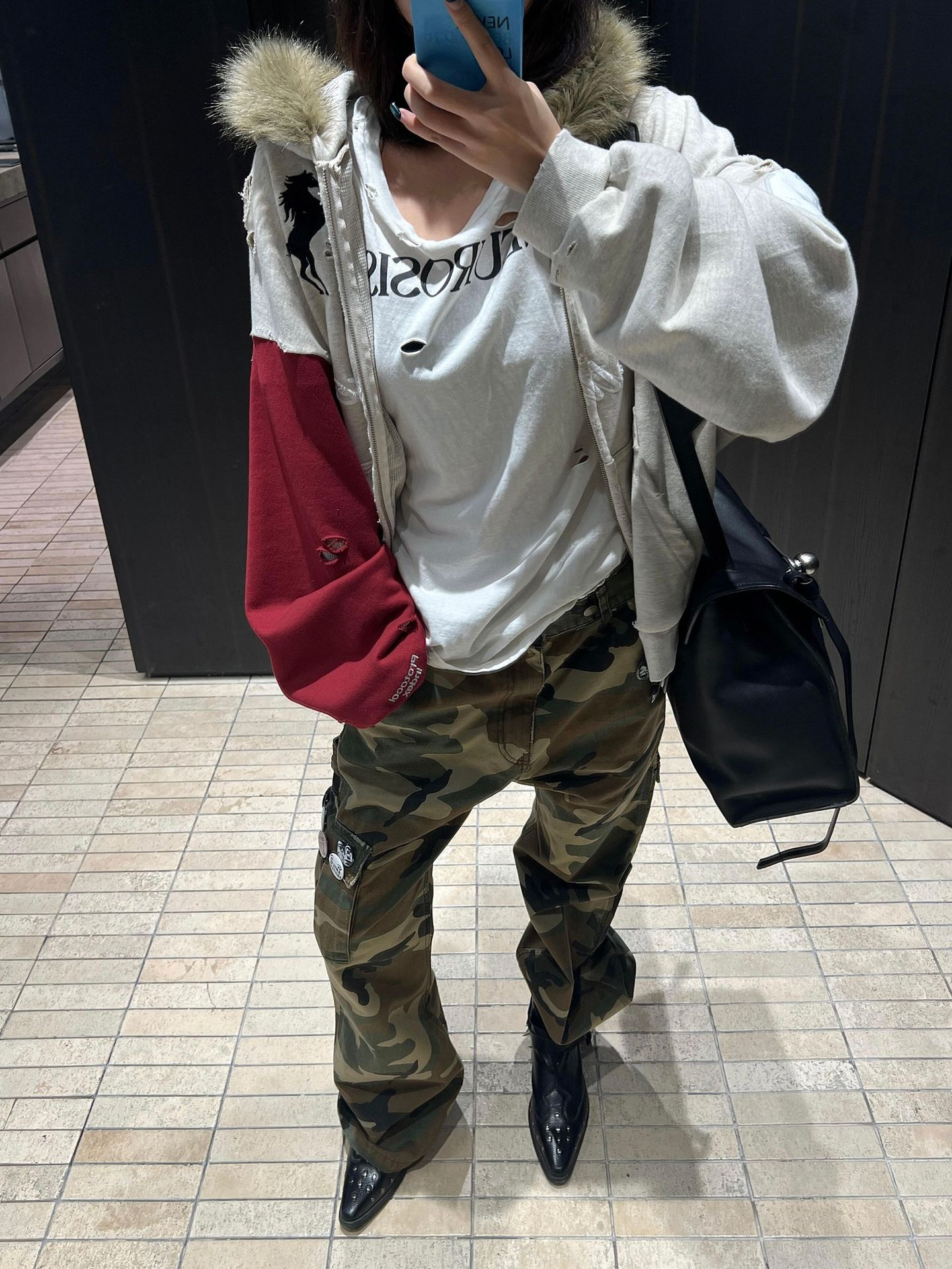 Aespa Ningning Inspired Fur Collar Horse Embroidered Zip-Up Hoodie