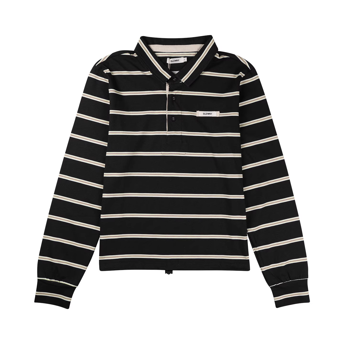 IVE Yujin&Red Velvet Joy Inspired Striped Color-Block Polo Collar Long Sleeve T-Shirt