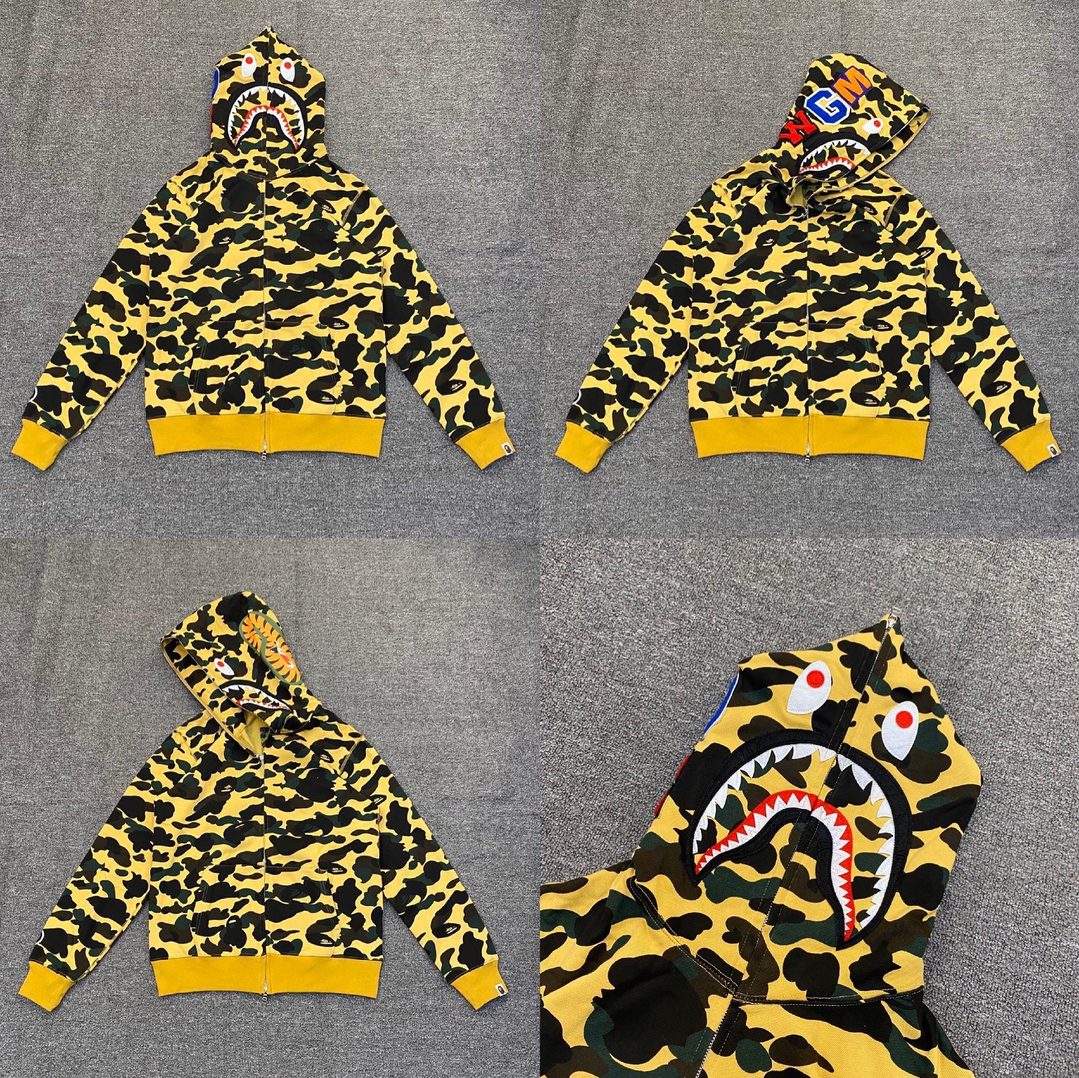 Camo Bape shark Print inspired zip up oversized hoodie jacket