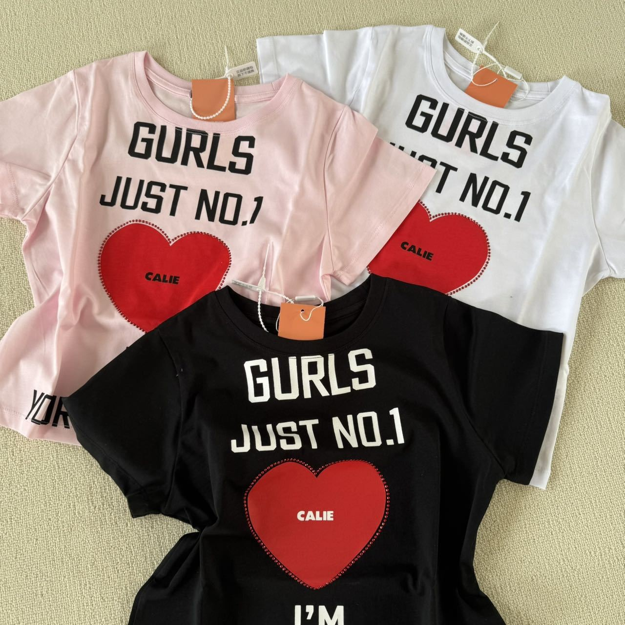 Aespa Karina Inspired GURLS JUST NO.1 Heart Print Short Sleeve Tee