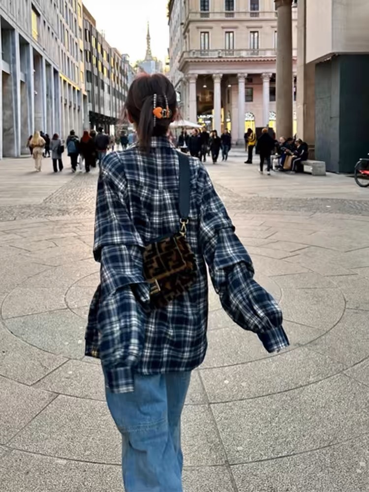 GIDLE Yuqi Inspired Plaid Overshirt